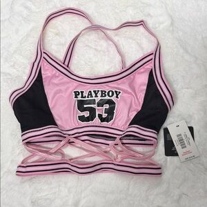 PLAYBOY Pink and Black Strappy Sports Bralette